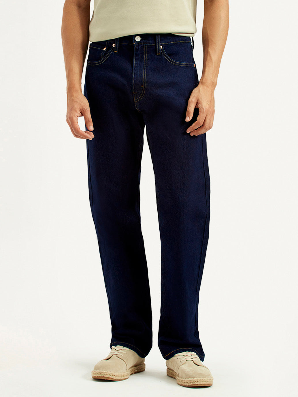 Men's 505 Navy Blue Straight Fit Mid Rise Jeans - Main Image