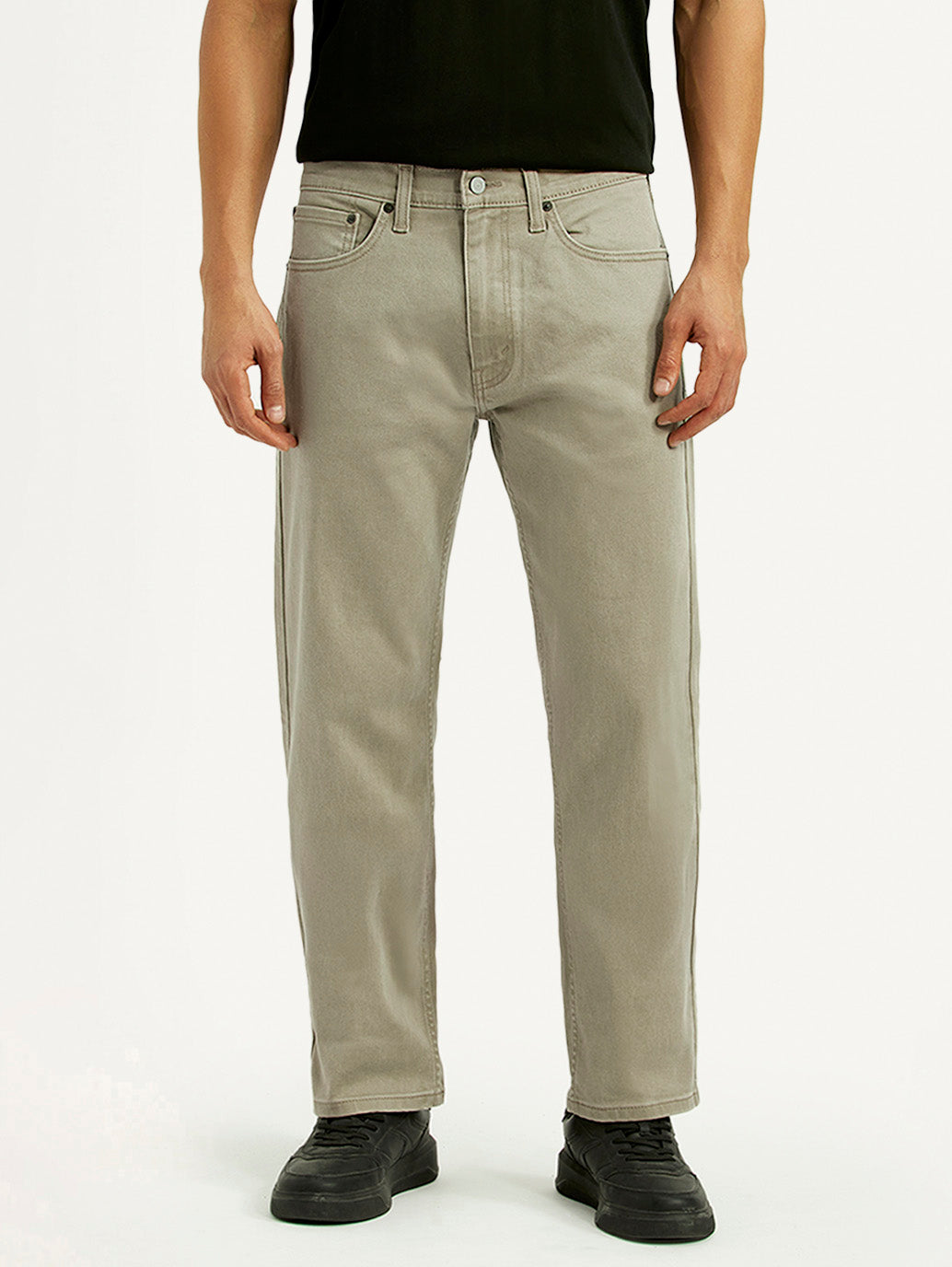 Men's 505 Grey Straight Fit Mid Rise Overdyed Jeans - Front View