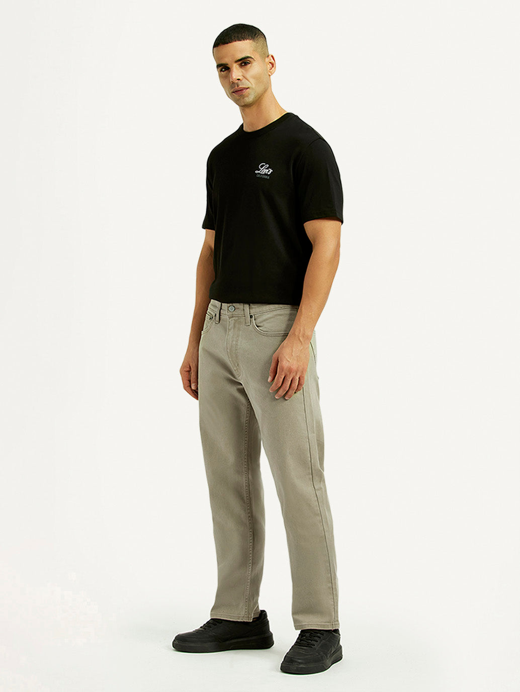 Men's 505 Grey Straight Fit Mid Rise Overdyed Jeans - Side View