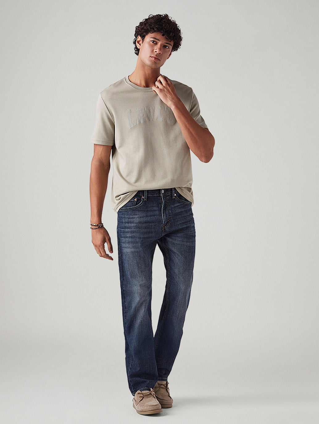 Men's 505 Dark Blue Straight Fit Mid Rise Cross Hatch Jeans - Styleshot View