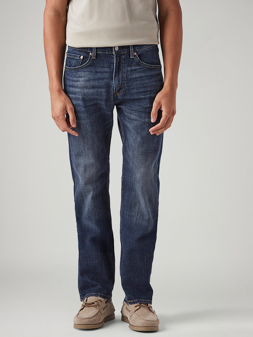 Men's 505 Dark Blue Straight Fit Mid Rise Cross Hatch Jeans - Front View