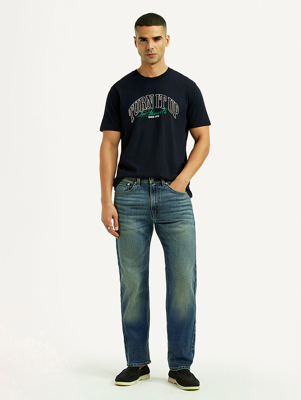 Men's Tinted 505 Blue Straight Fit Mid Rise Jeans