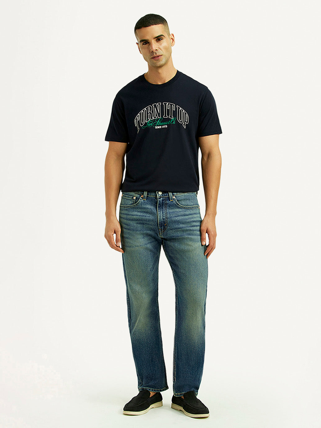 Men's Tinted 505 Blue Straight Fit Mid Rise Jeans - Front View