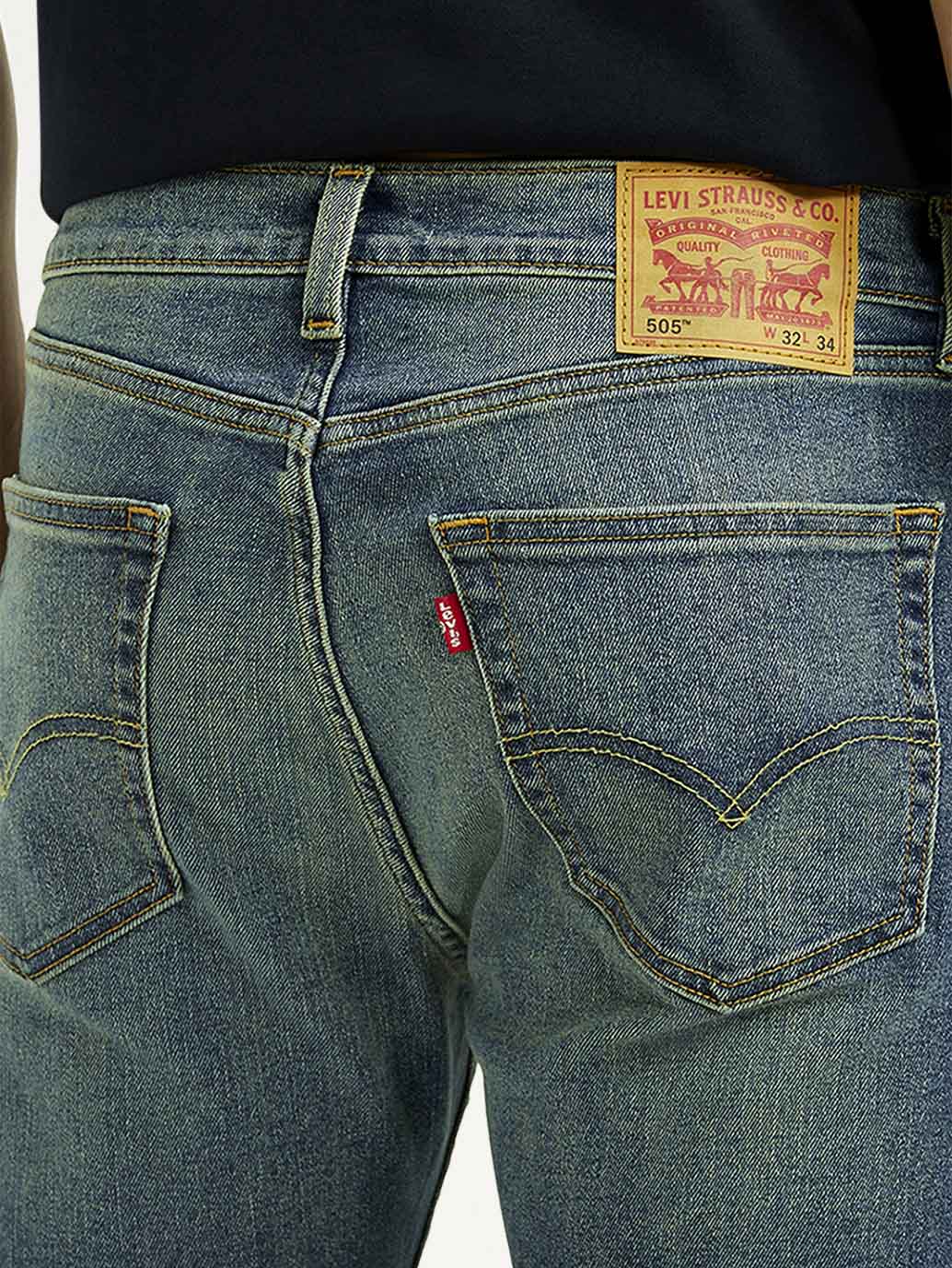 Men's Tinted 505 Blue Straight Fit Mid Rise Jeans - Detail View