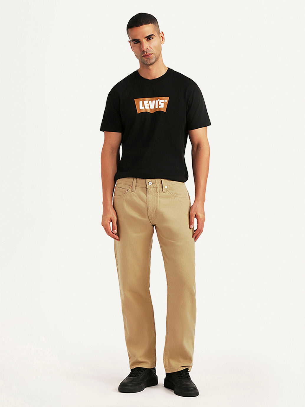 Men's 505 Beige Straight Fit Mid Rise Overdyed Jeans - Front View