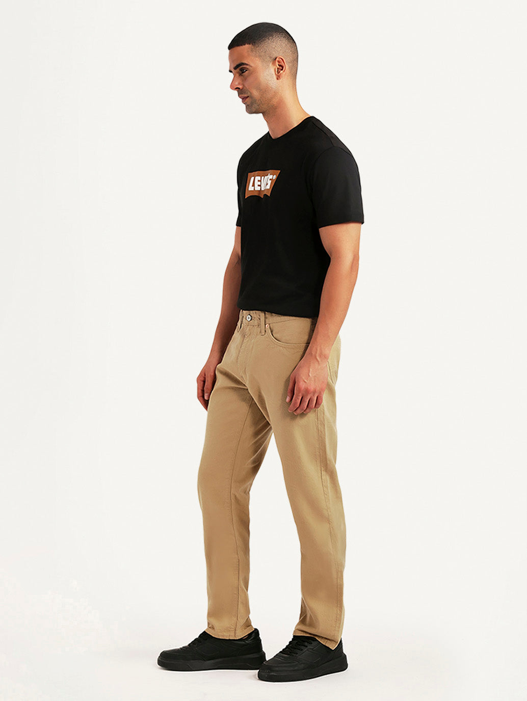 Men's 505 Beige Straight Fit Mid Rise Overdyed Jeans - Side View