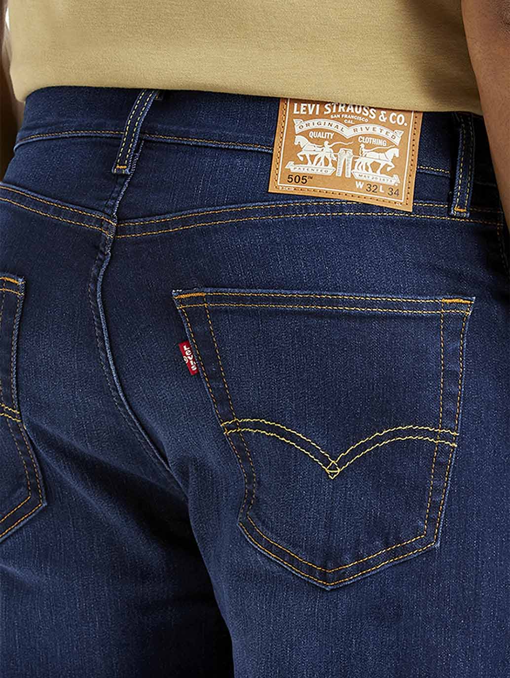 Men's 505 Navy Straight Fit Mid Rise Jeans - Detail View