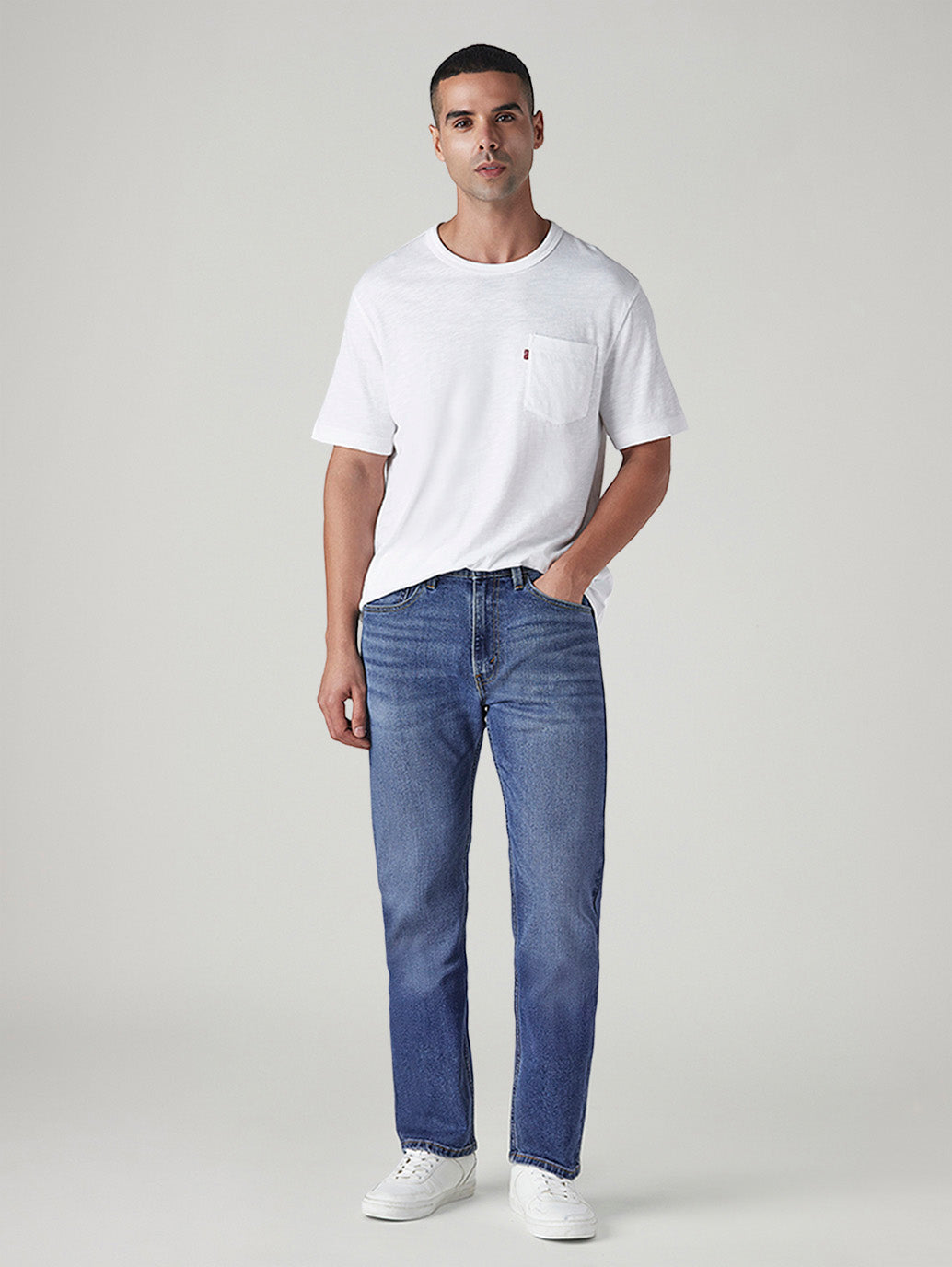Men's 505 Blue Straight Fit Mid Rise Jeans
