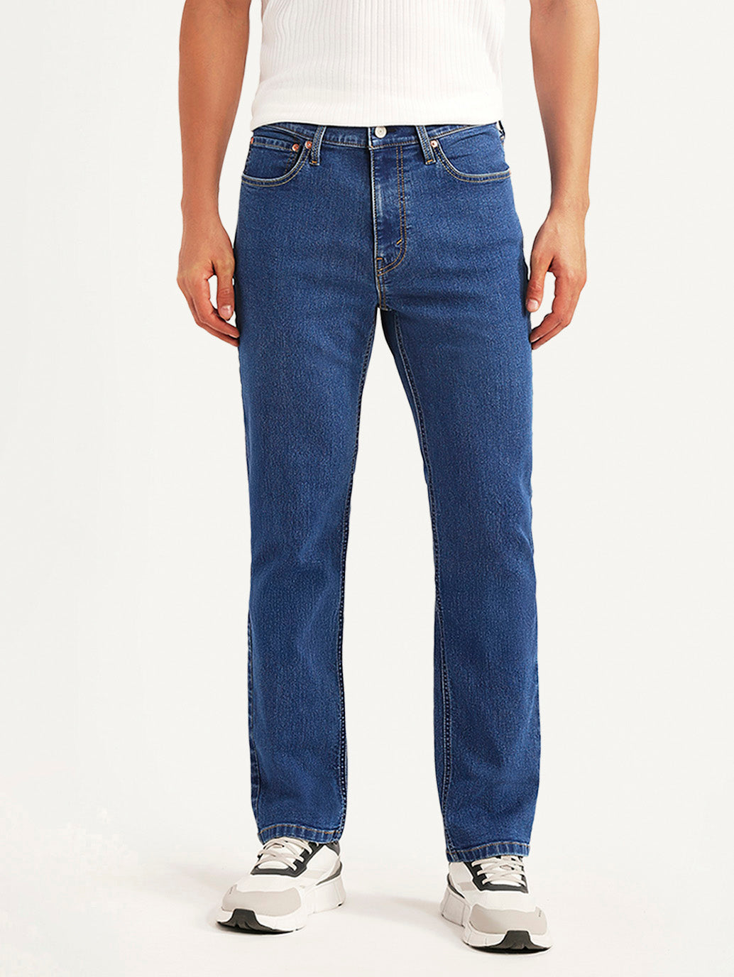 Men's 505 Blue Straight Fit Mid Rise Jeans - Front View