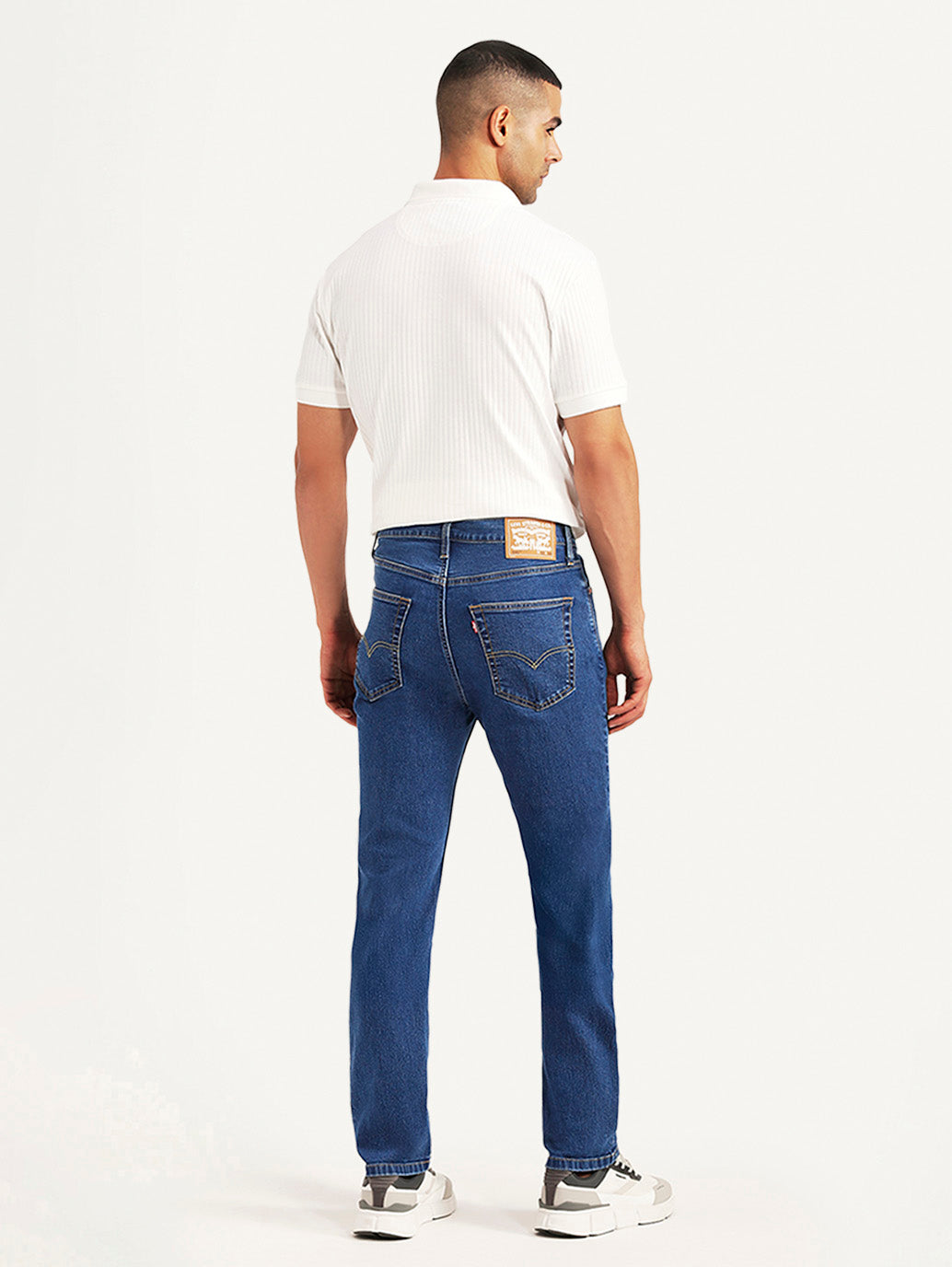 Men's 505 Blue Straight Fit Mid Rise Jeans - Back View