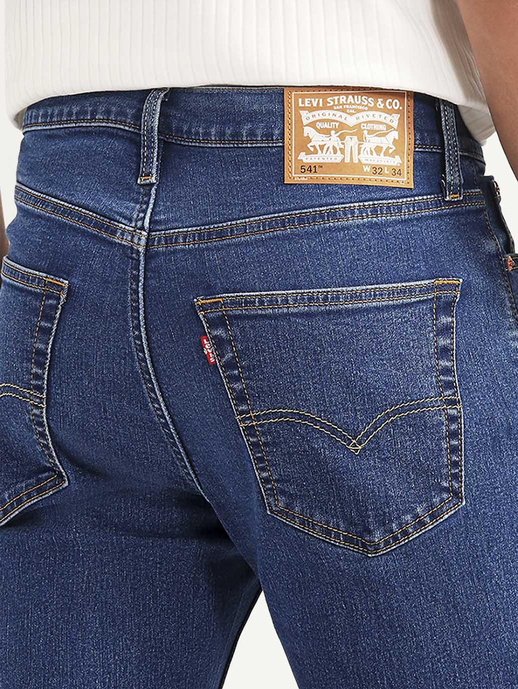 Men's 505 Blue Straight Fit Mid Rise Jeans - Detail View