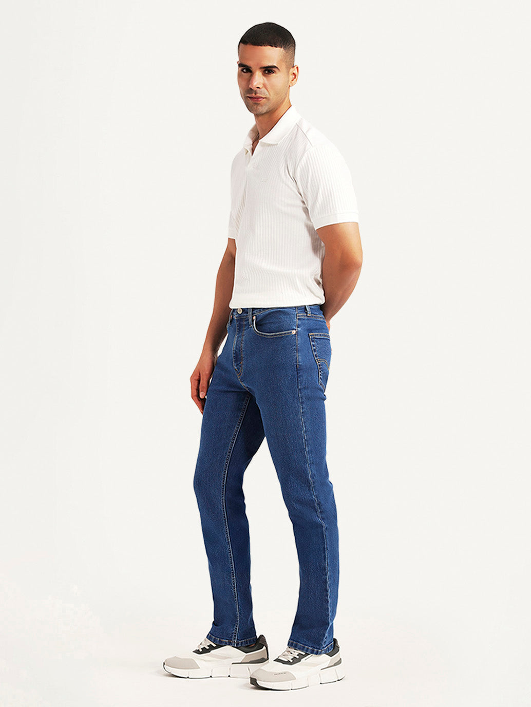 Men's 505 Blue Straight Fit Mid Rise Jeans - Side View