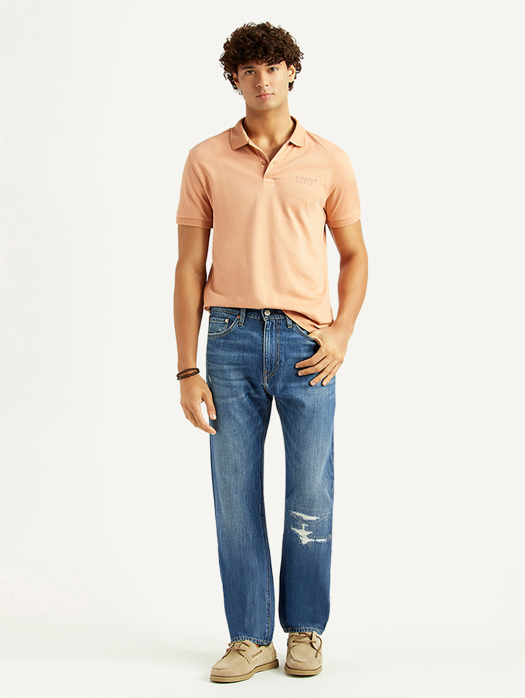 Men's 505 Blue Straight Fit Mid Rise Selvedge Jeans - Styleshot View