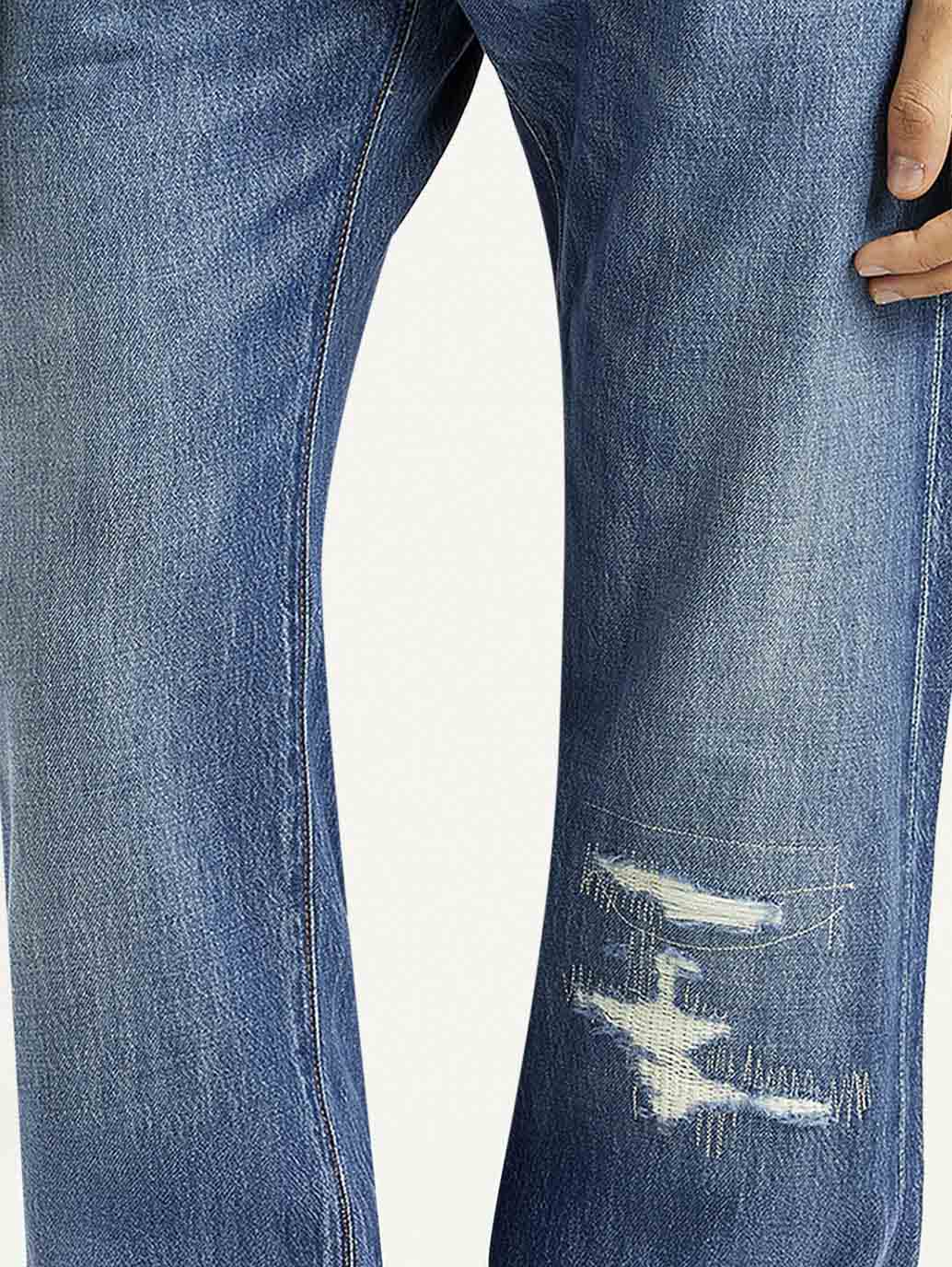 Men's 505 Blue Straight Fit Mid Rise Selvedge Jeans - Detail View