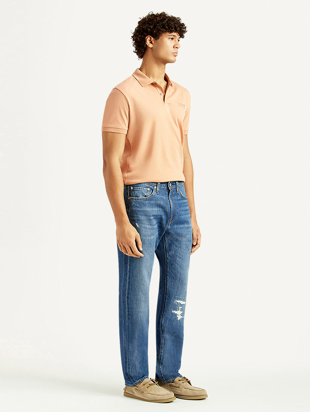 Men's 505 Blue Straight Fit Mid Rise Selvedge Jeans - Side View