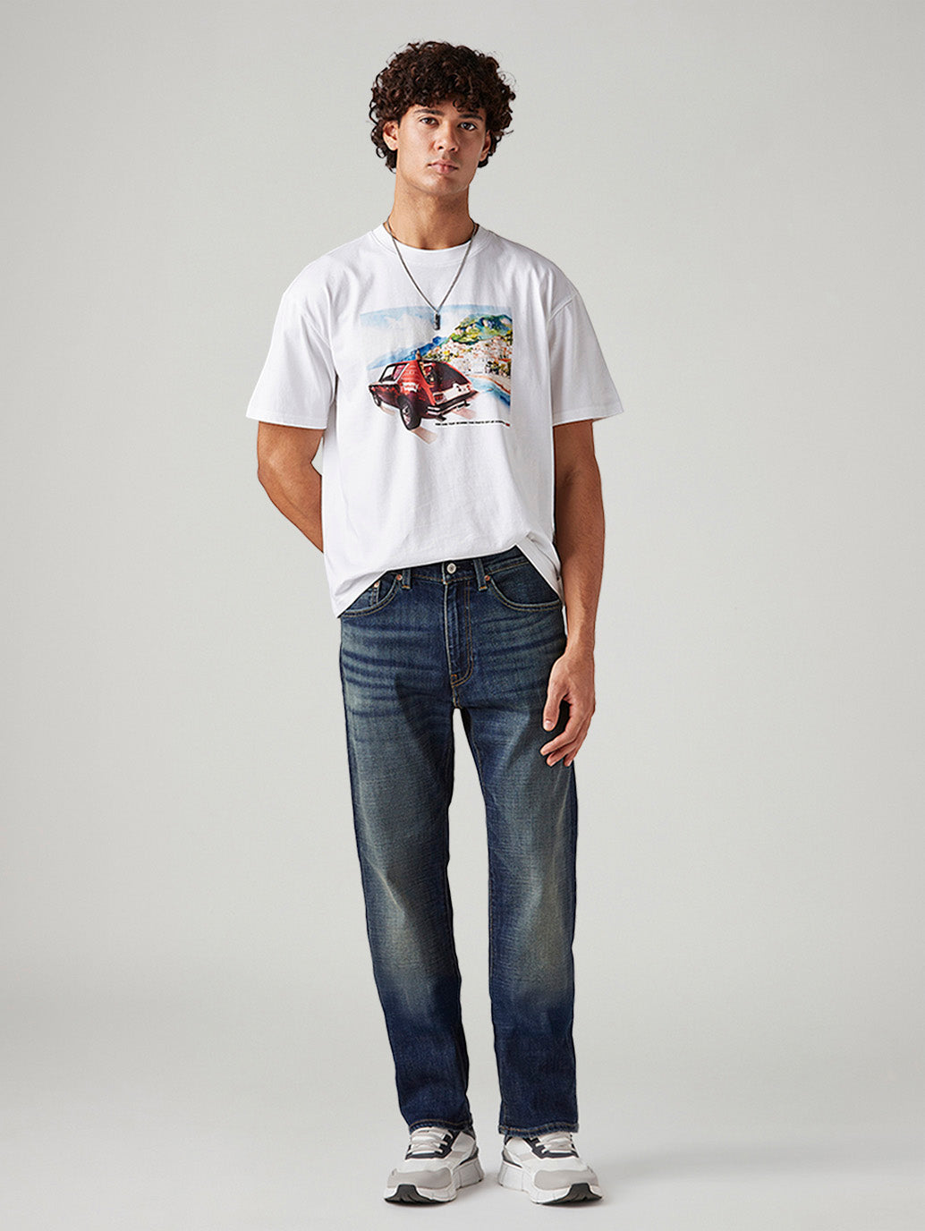 Men's 505 Dark Blue Straight Fit Mid Rise Selvedge Jeans - Styleshot View