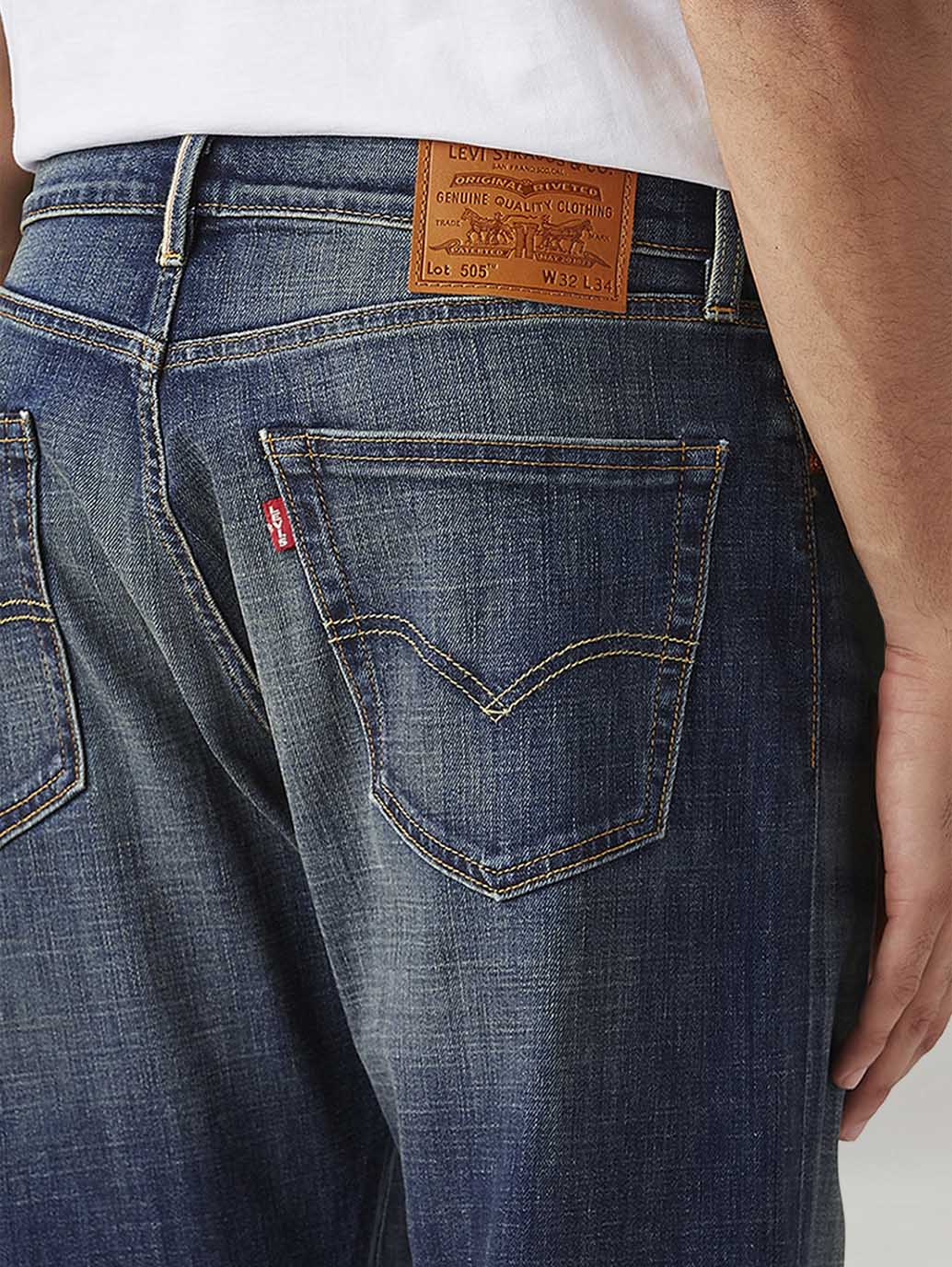 Men's 505 Dark Blue Straight Fit Mid Rise Selvedge Jeans - 20 View
