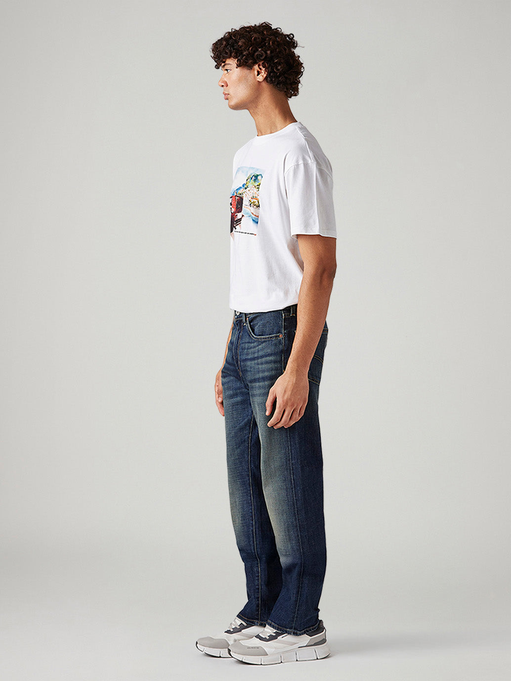 Men's 505 Dark Blue Straight Fit Mid Rise Selvedge Jeans - Side View