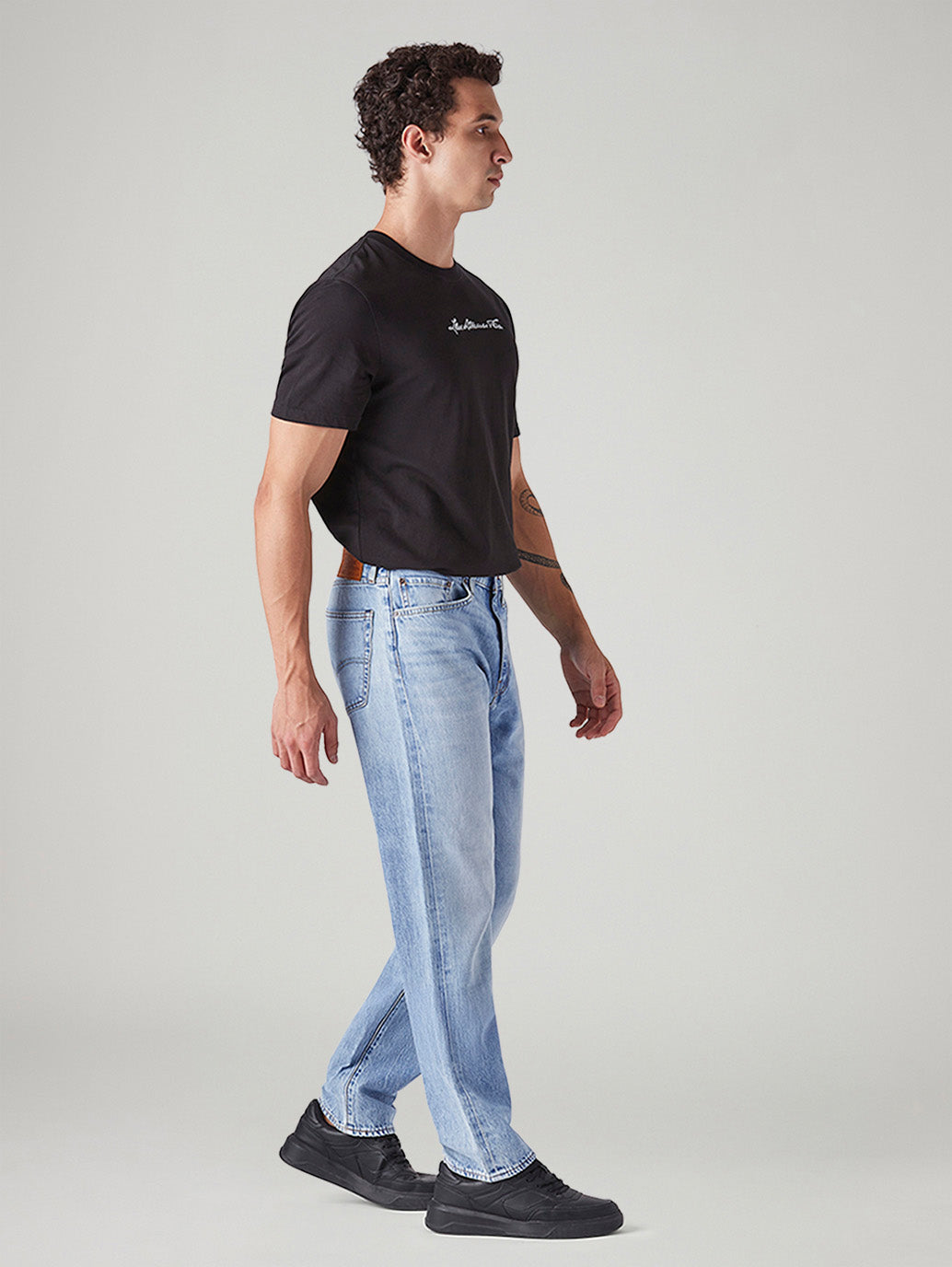 Men's 505 Light Blue Straight Fit Mid Rise Selvedge Jeans - Side View