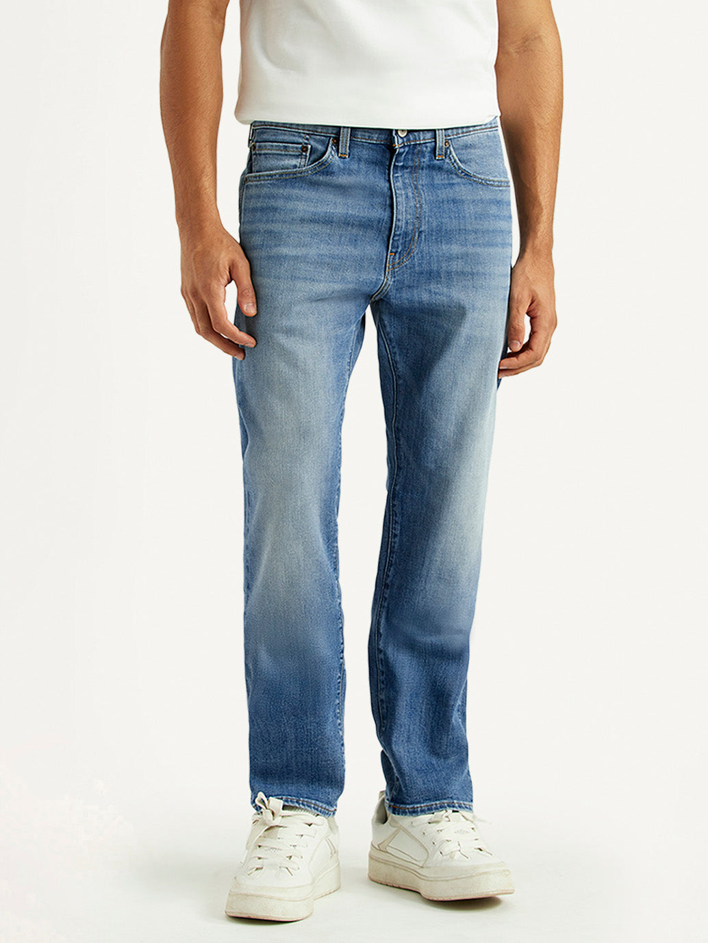 Men's 505 Blue Straight Fit Mid Rise Jeans - Front View