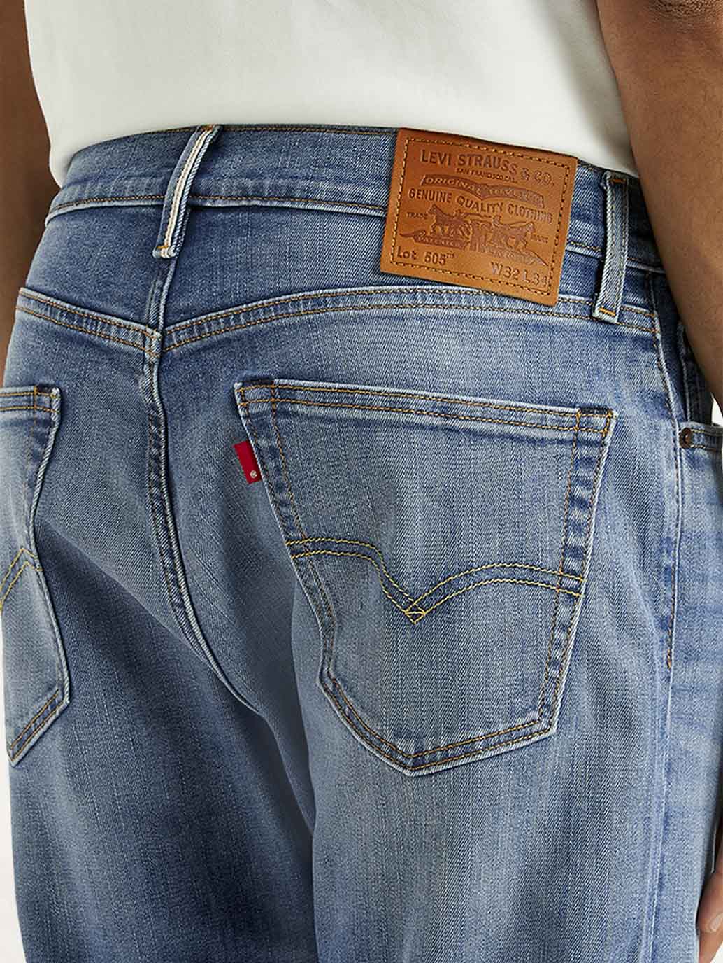 Men's 505 Blue Straight Fit Mid Rise Jeans - Detail View