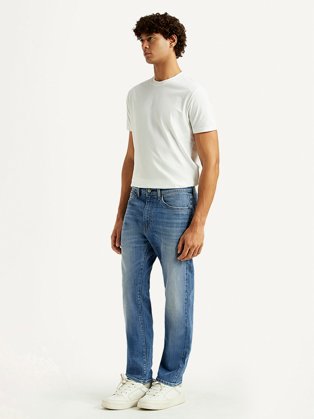 Men's 505 Blue Straight Fit Mid Rise Jeans - Side View