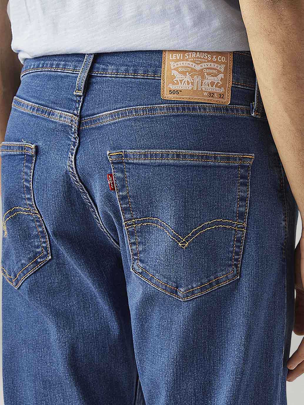 Men's 505 Blue Straight Fit Mid Rise Jeans - Detail View