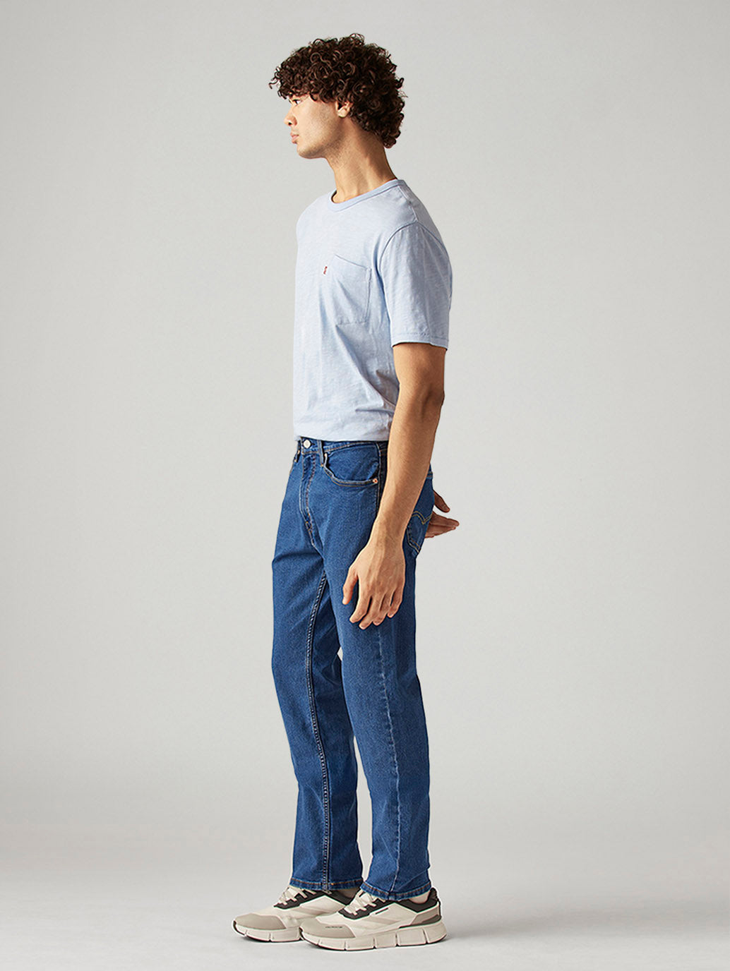 Men's 505 Blue Straight Fit Mid Rise Jeans - Side View