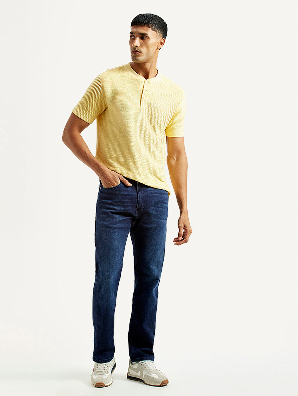 Men's 505 Dark Blue Straight Fit Mid Rise Jeans