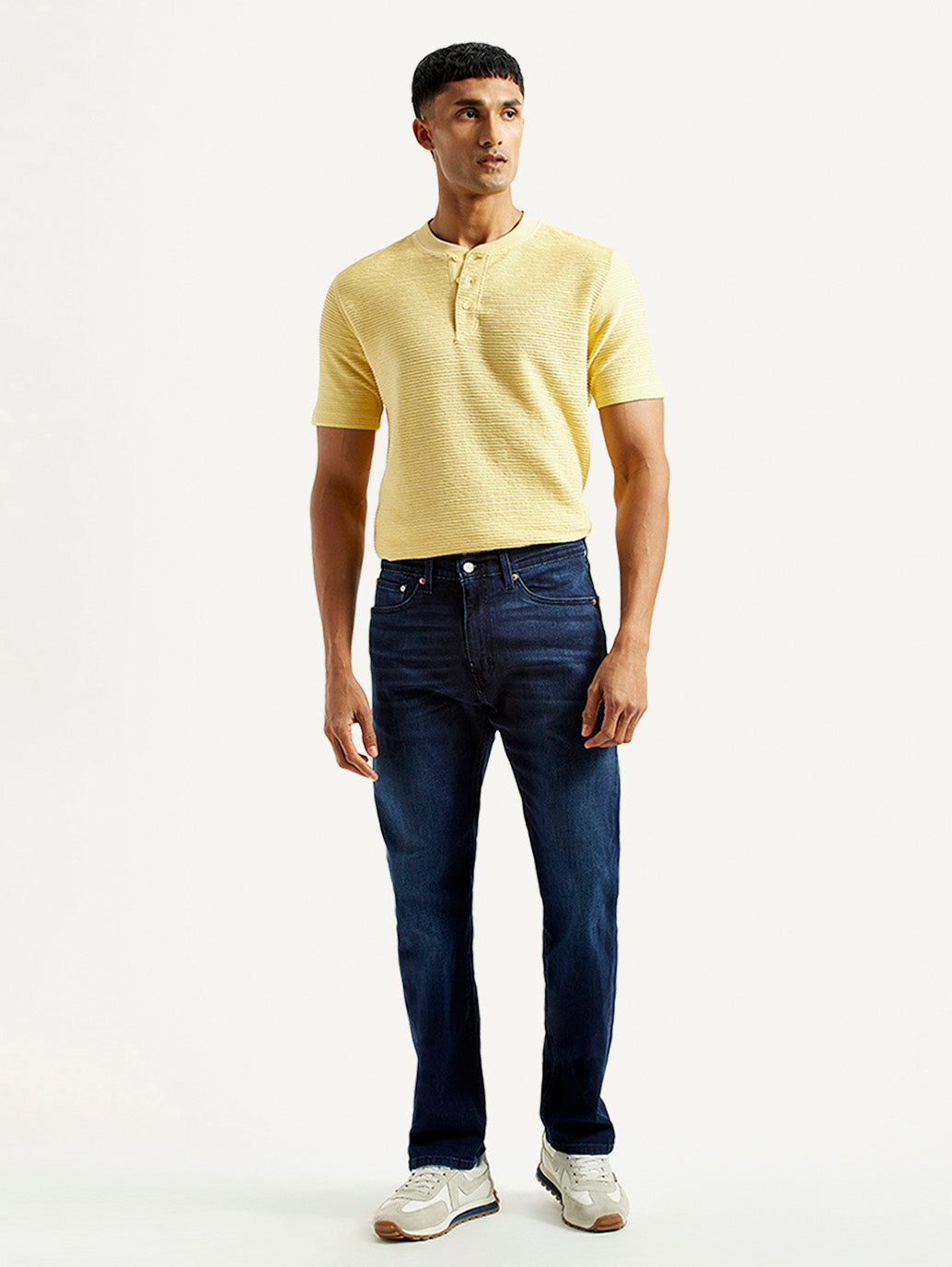 Men's 505 Dark Blue Straight Fit Mid Rise Jeans - Front View