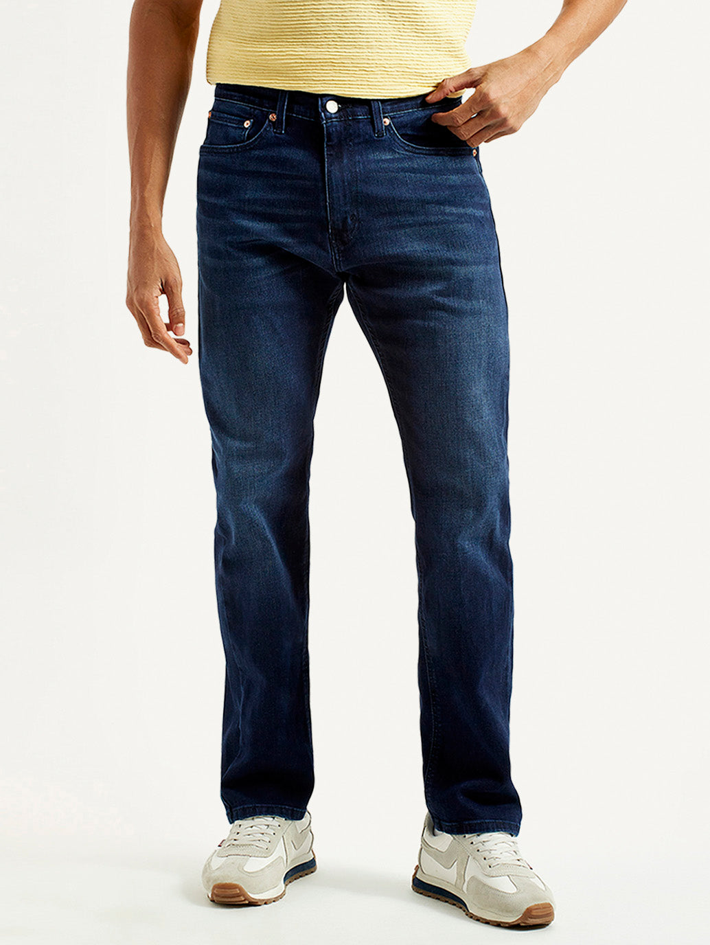 Men's 505 Dark Blue Straight Fit Mid Rise Jeans - Front View
