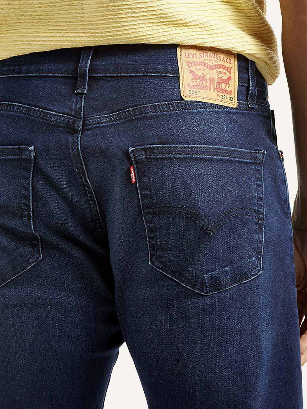 Men's 505 Dark Blue Straight Fit Mid Rise Jeans - Detail View