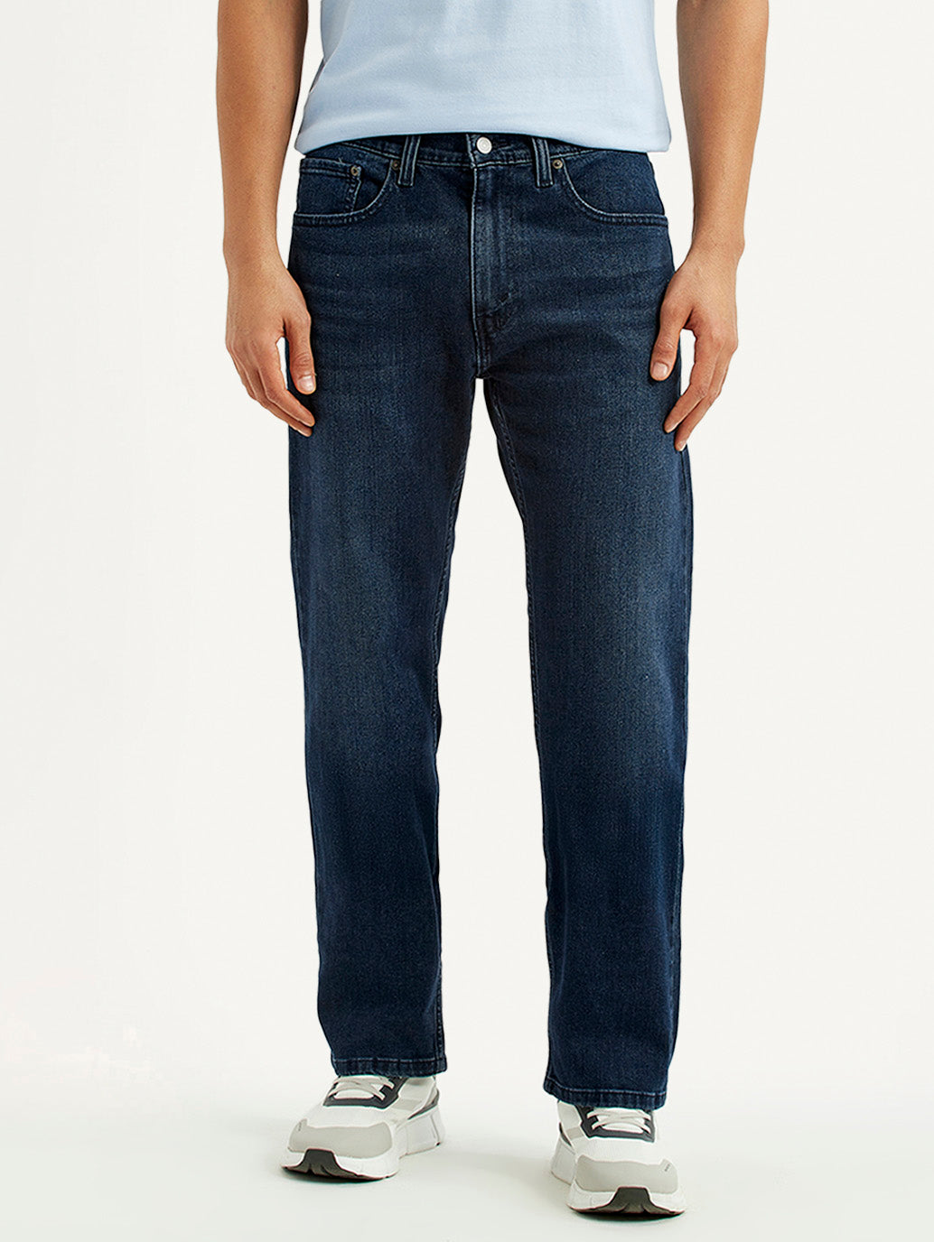 Men's 505 Dark Blue Straight Fit Mid Rise Jeans - Front View
