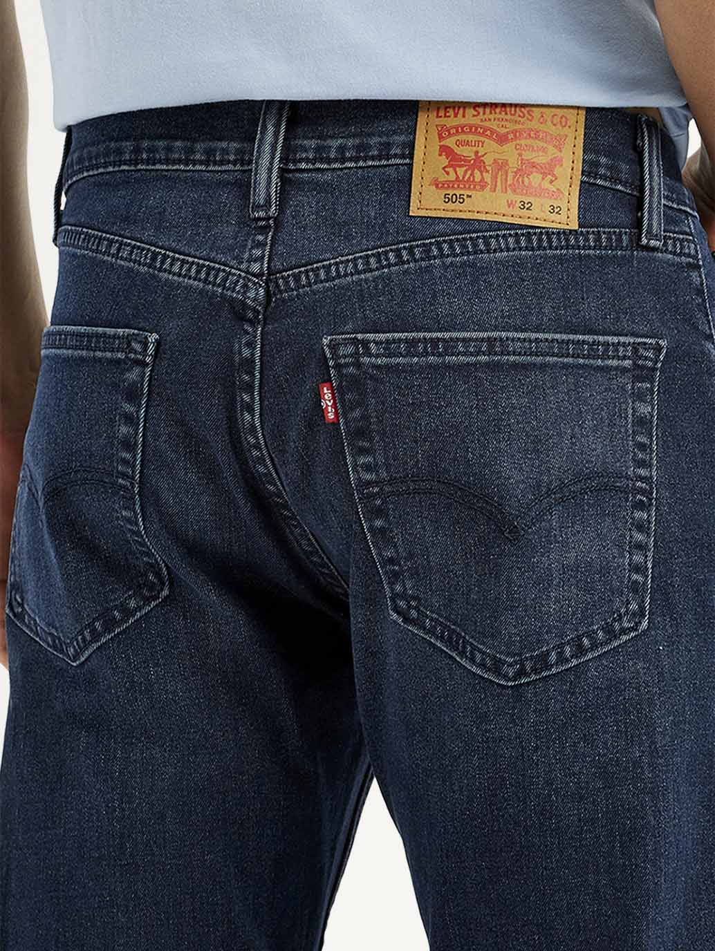 Men's 505 Dark Blue Straight Fit Mid Rise Jeans - Detail View