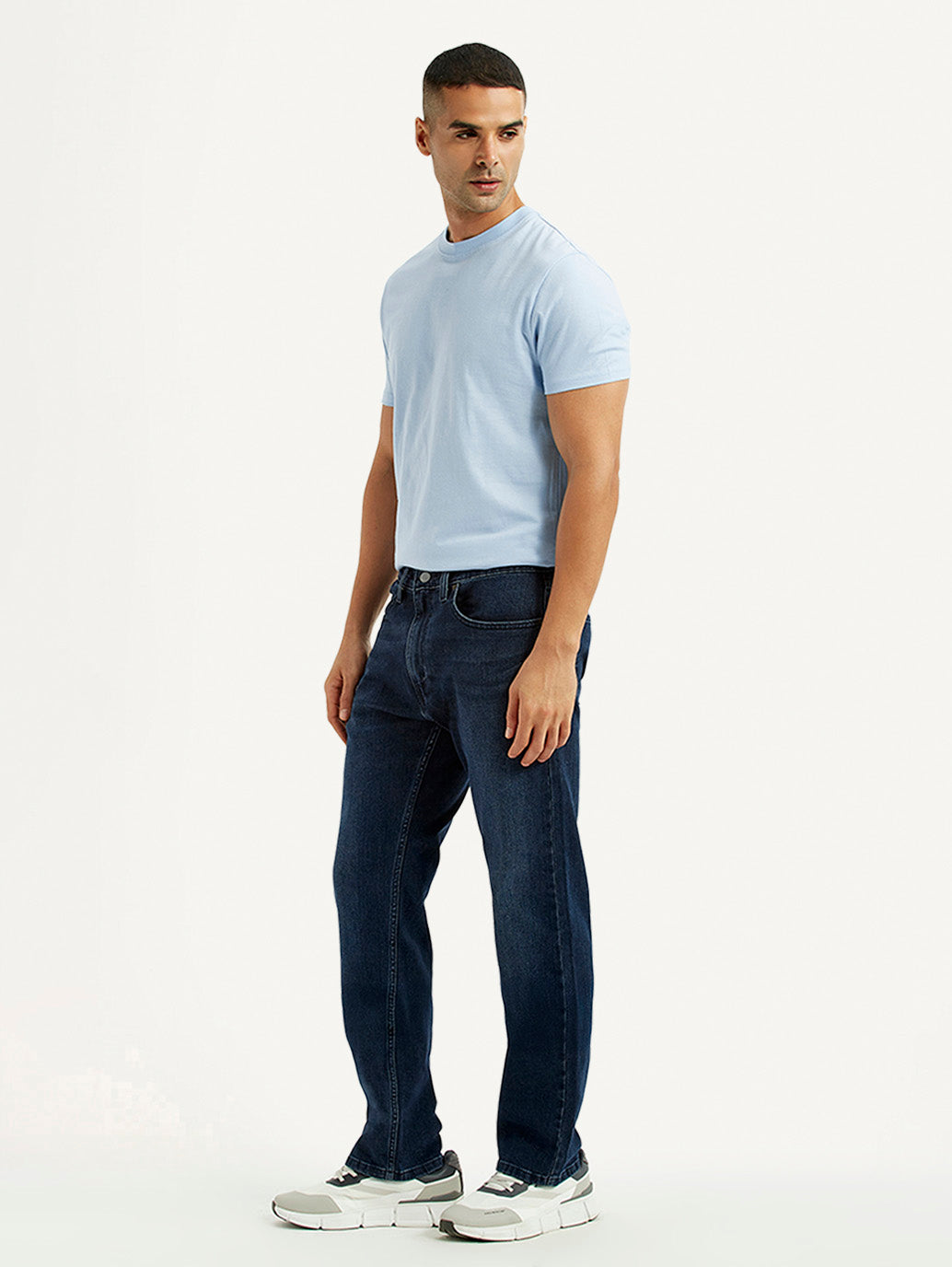 Men's 505 Dark Blue Straight Fit Mid Rise Jeans - Side View