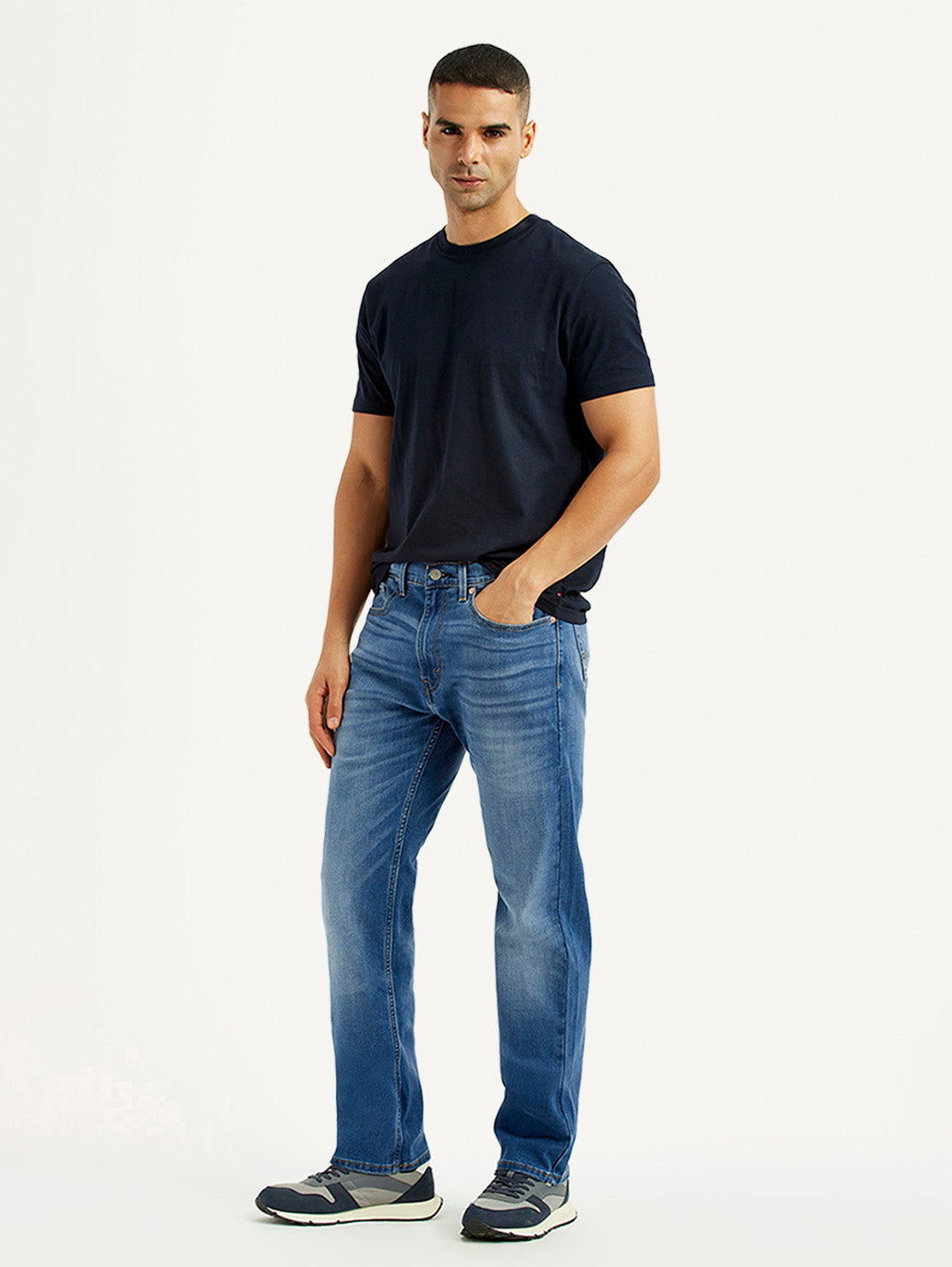 Men's 505 Blue Straight Fit Mid Rise Jeans