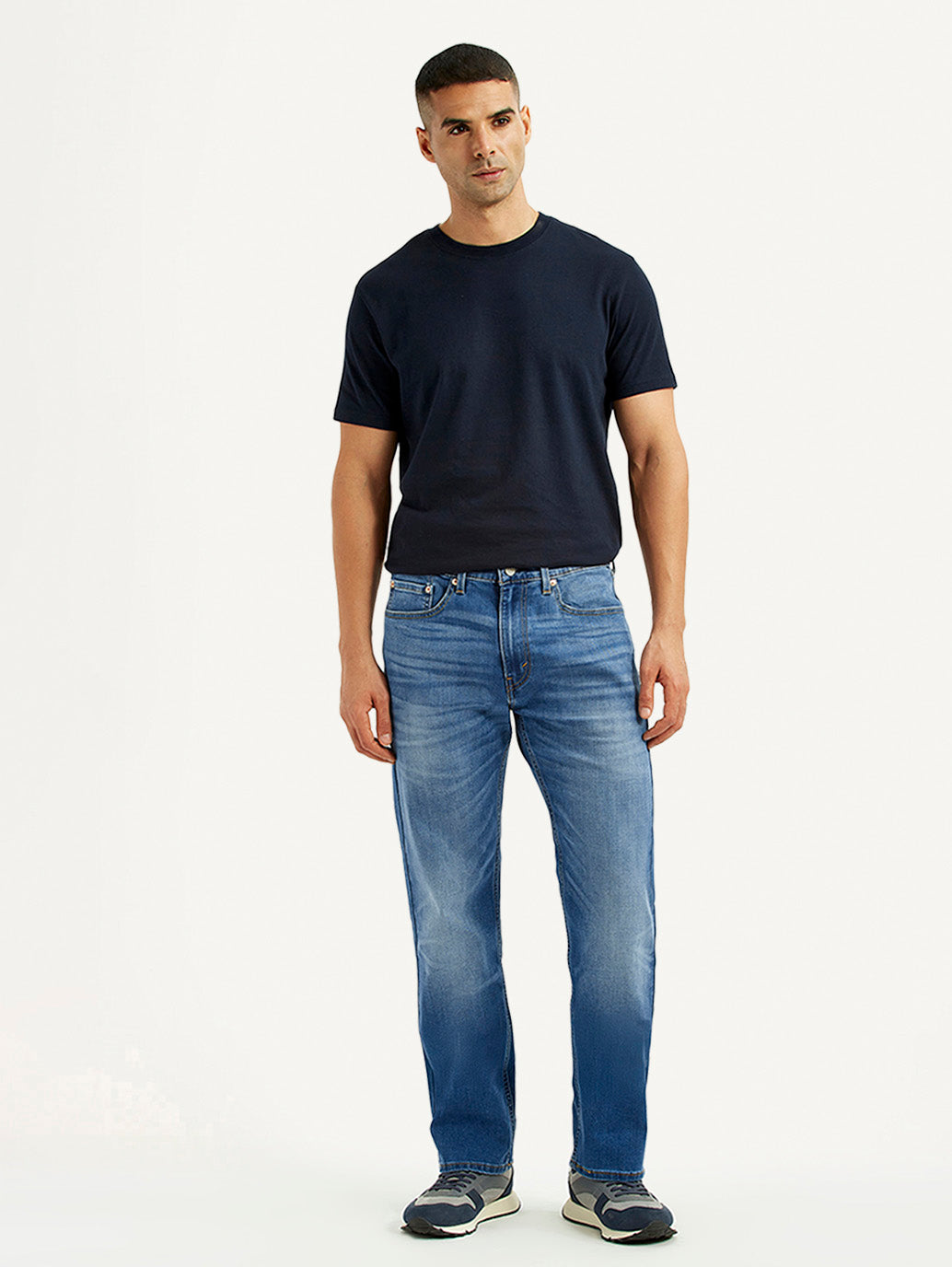 Men's 505 Blue Straight Fit Mid Rise Jeans - Front View