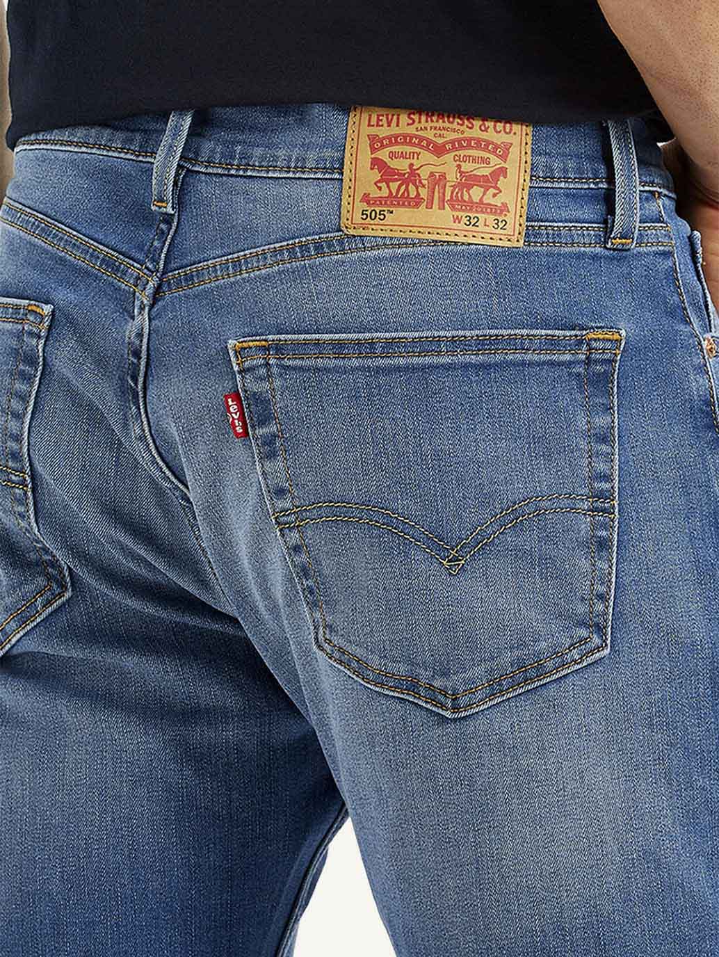 Men's 505 Blue Straight Fit Mid Rise Jeans - Detail View
