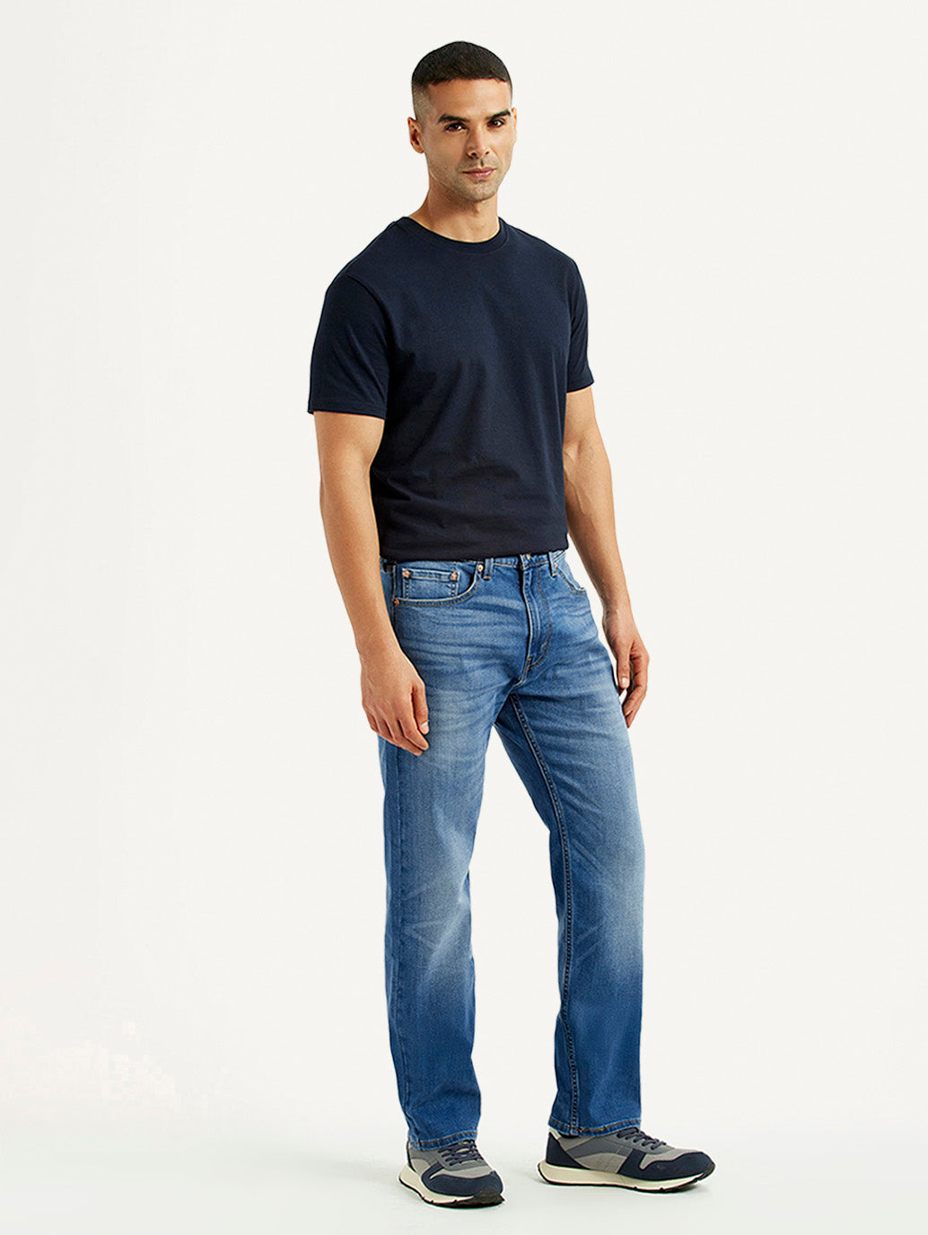 Men's 505 Blue Straight Fit Mid Rise Jeans - Side View