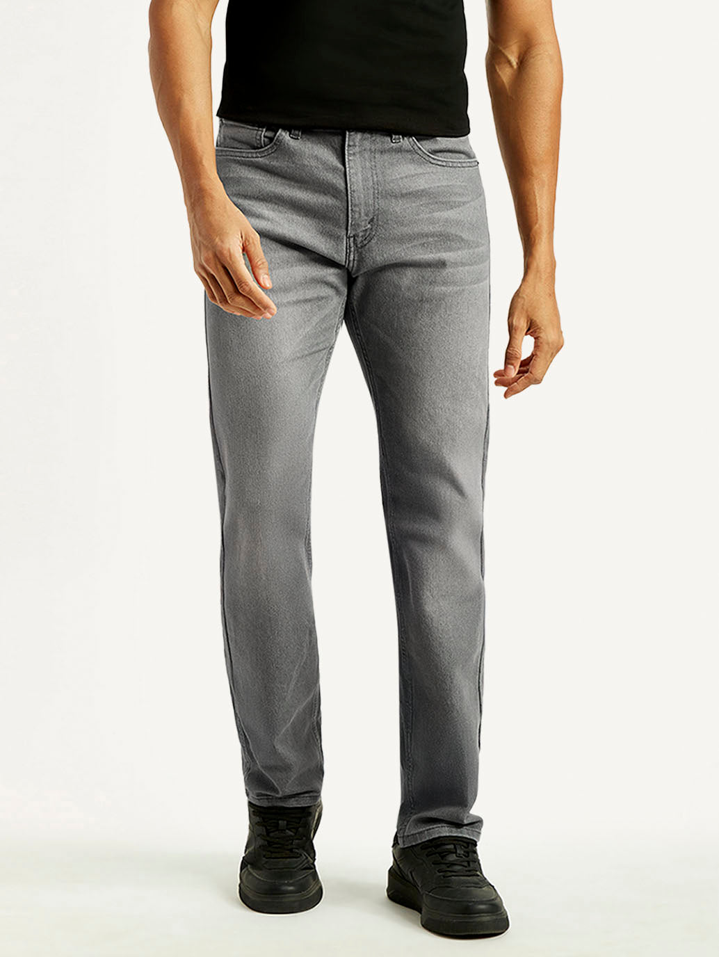 Men's 505 Light Grey Straight Fit Mid Rise Jeans - Front View