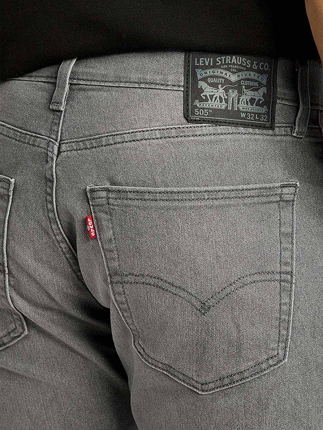 Men's 505 Light Grey Straight Fit Mid Rise Jeans - Detail View