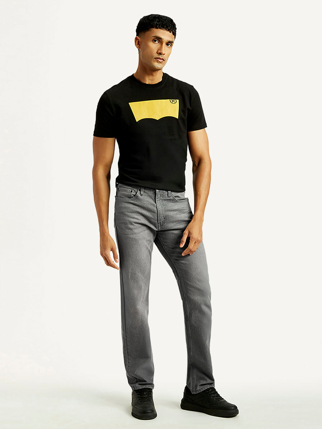 Men's 505 Light Grey Straight Fit Mid Rise Jeans - Side View