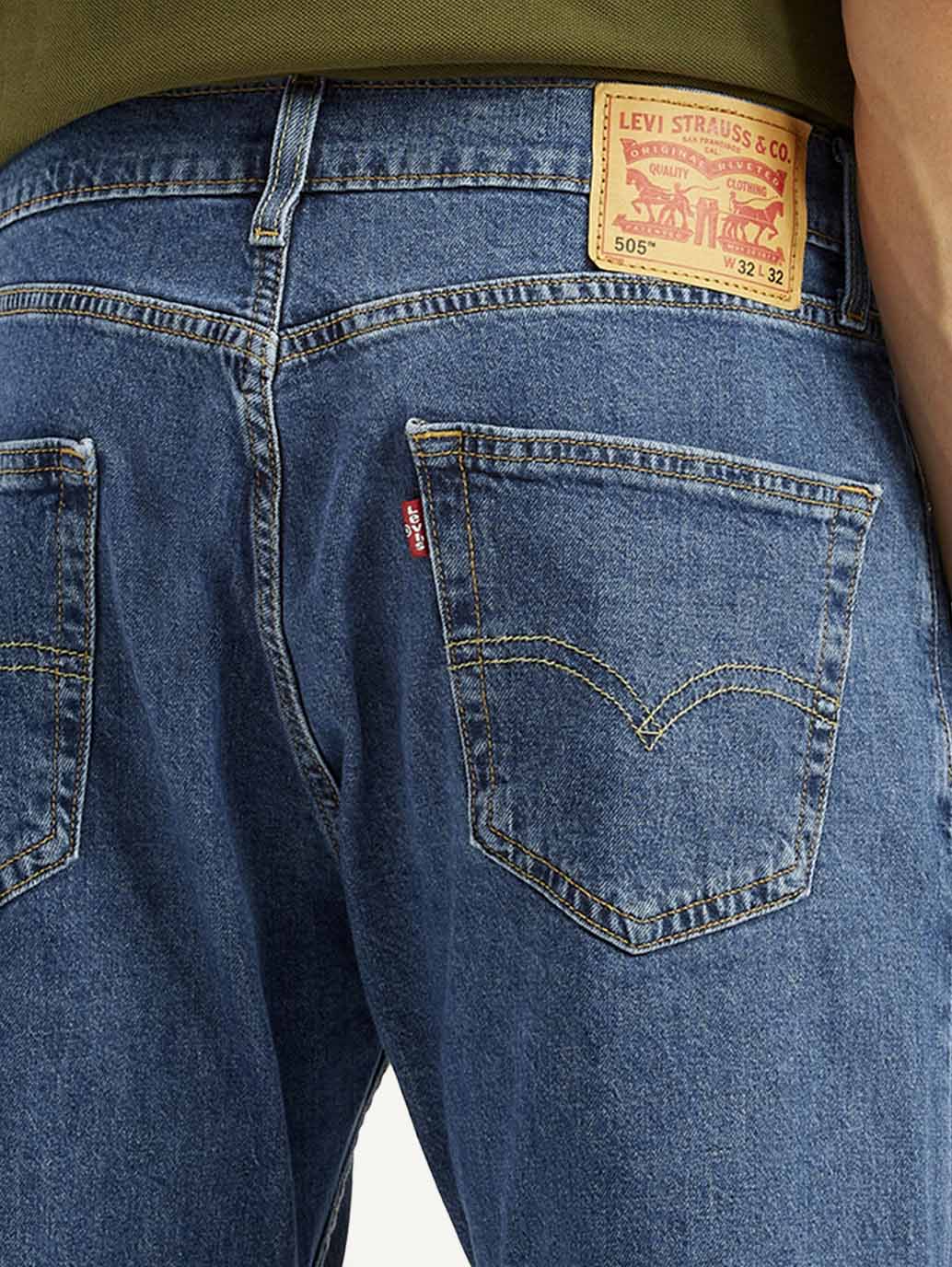 Men's 505 Blue Straight Fit Mid Rise Jeans - Detail View