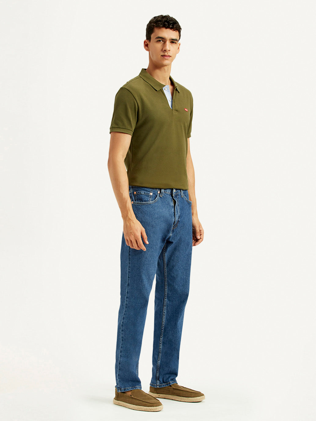 Men's 505 Blue Straight Fit Mid Rise Jeans - Side View