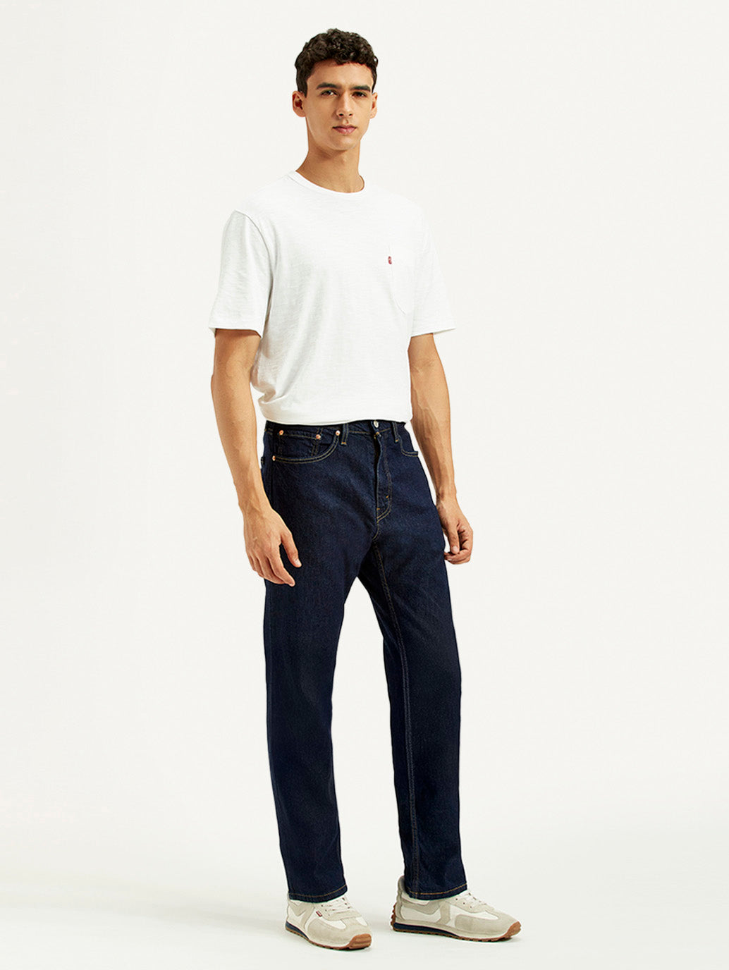 Men's 505 Navy Blue Straight Fit Mid Rise Jeans - Side View