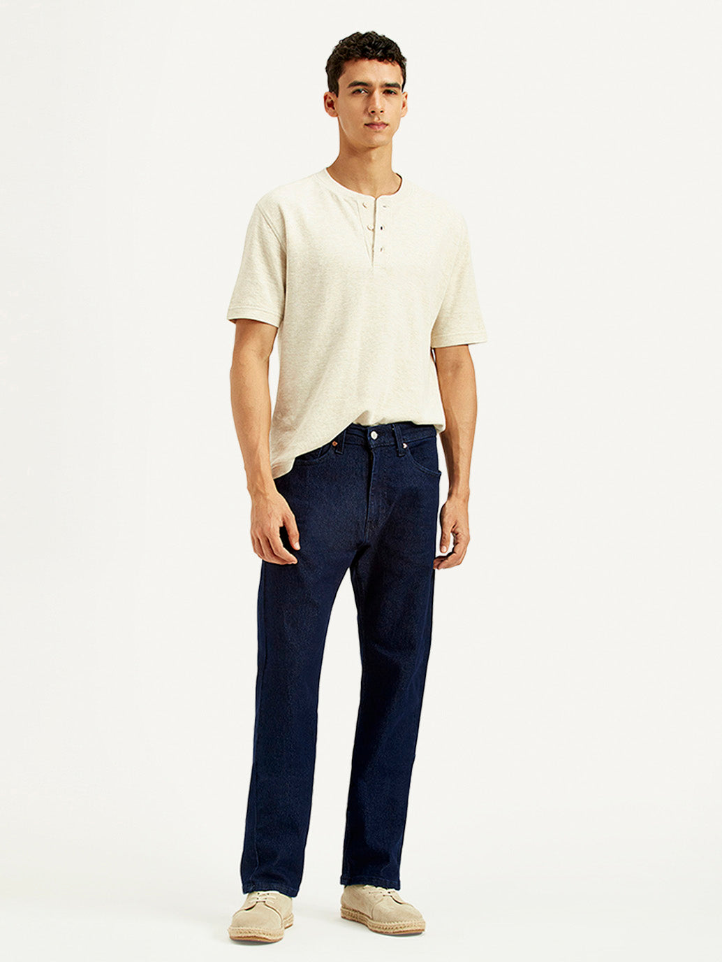 Men's 505 Navy Blue Straight Fit Mid Rise Jeans - Styleshot View