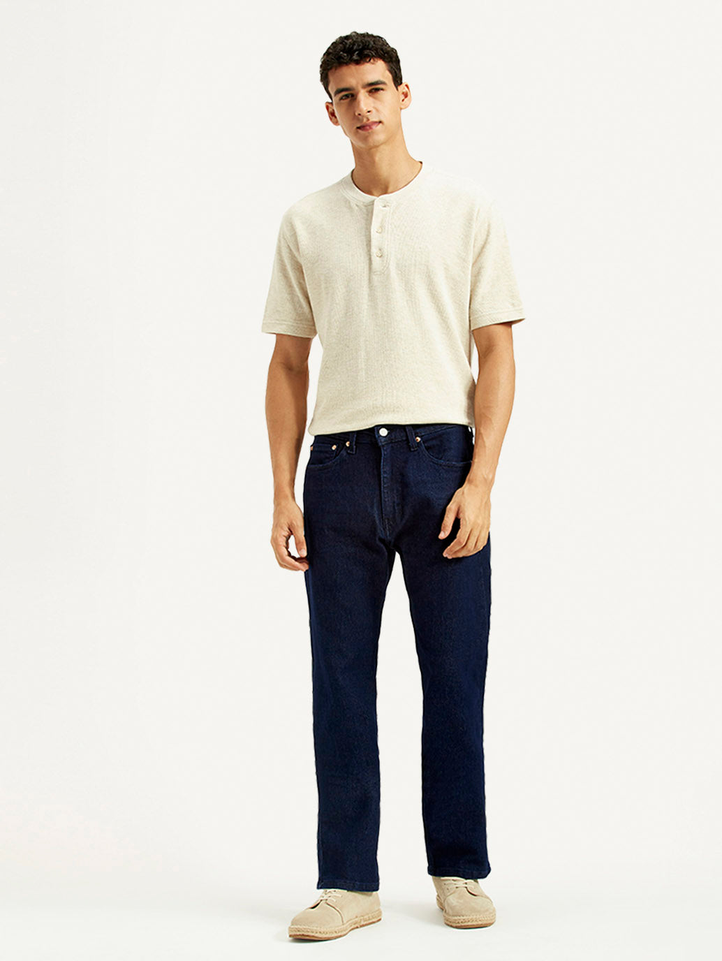 Men's 505 Navy Blue Straight Fit Mid Rise Jeans - Front View