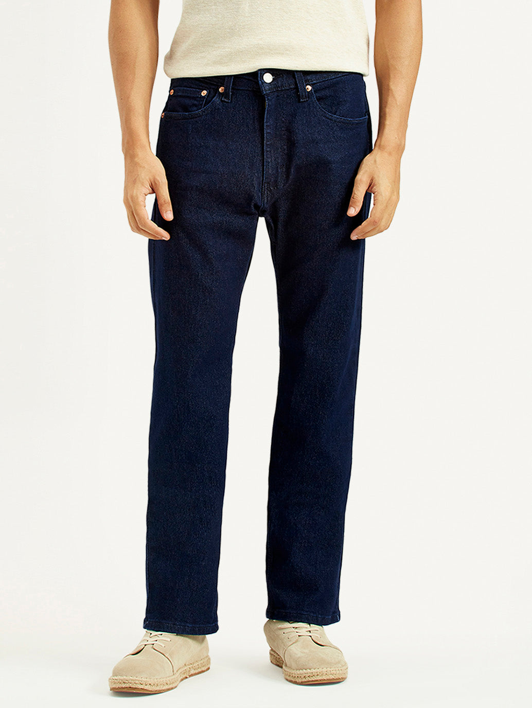 Men's 505 Navy Blue Straight Fit Mid Rise Jeans - Front View