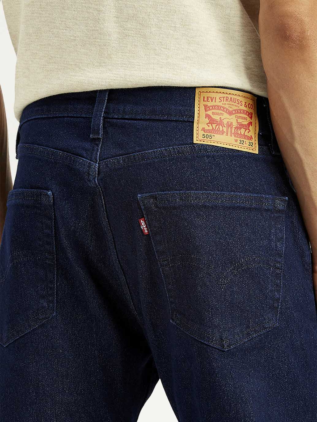 Men's 505 Navy Blue Straight Fit Mid Rise Jeans