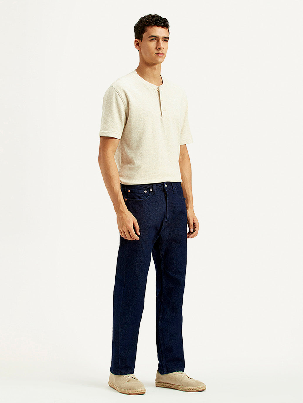 Men's 505 Navy Blue Straight Fit Mid Rise Jeans - Side View